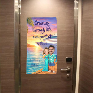 Personalized Caricature Couple Cruise Door Banner
