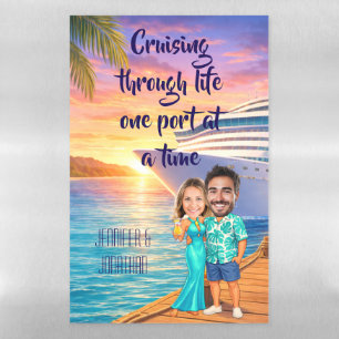 Personalized Caricature Couple Cruise Door Magnetic Dry Erase Sheet