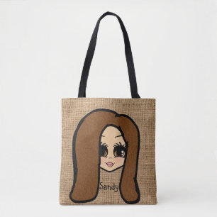 Personalized Caricature Jute Print Tote Brown Hair Bag