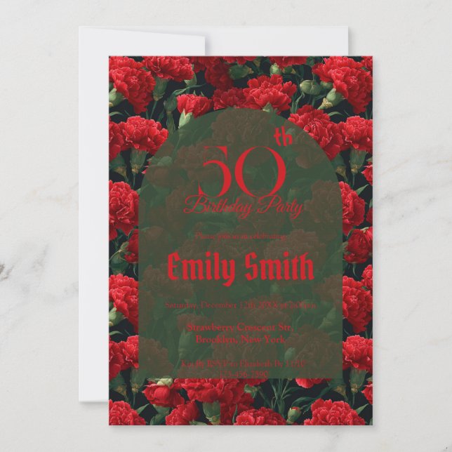 Personalized Carnation Floral Milestone Birthday Invitation (Front)