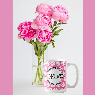 Personalized Carnation Pink And White Pickleball Coffee Mug