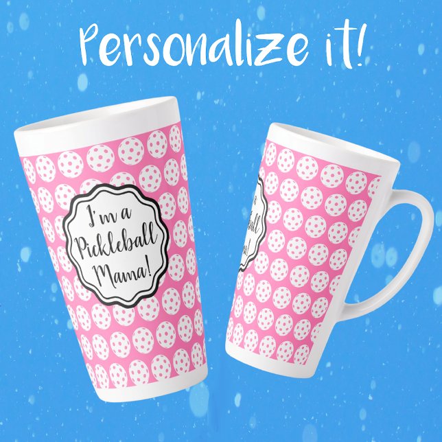 Personalized Carnation Pink And White Pickleball  Latte Mug (Perfect for Mothers Day or Birthday!)