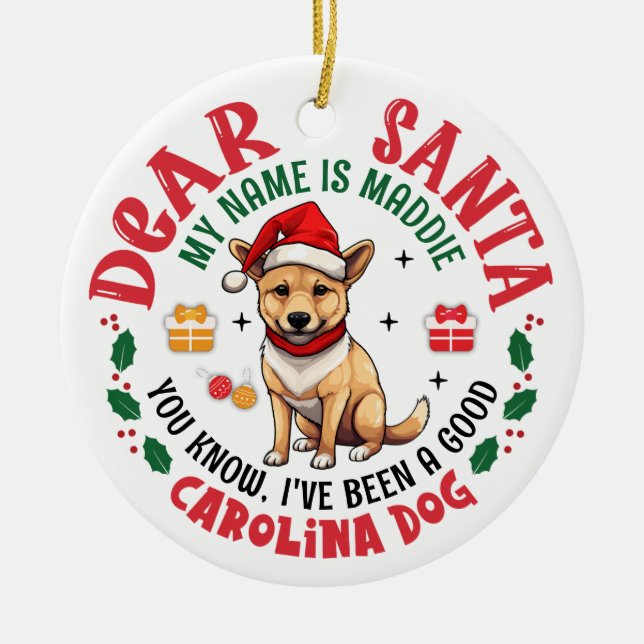 Personalized Carolina Dog Christmas Tree Round Ceramic Ornament (Front)