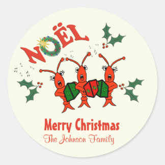 Personalized Caroling Crawfish Lobster Christmas Classic Round Sticker