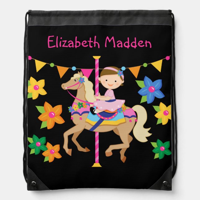 Personalized Carousel Horse Drawstring  Bag (Front)