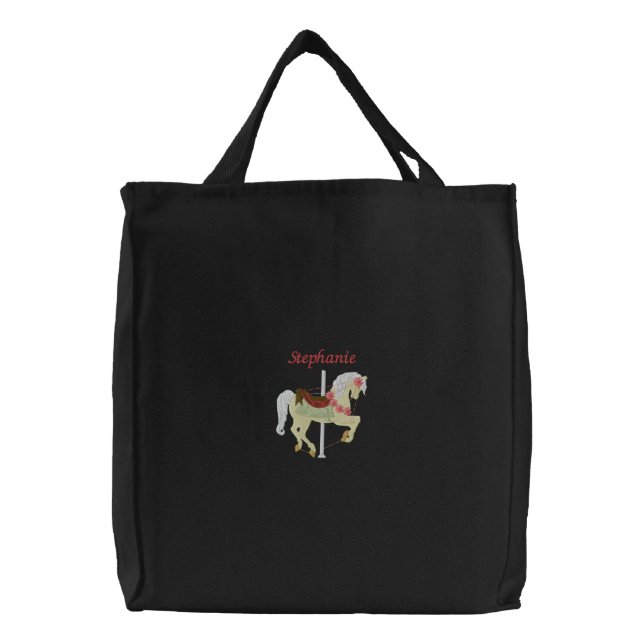 Personalized carousel horse embroidered tote bag (Front)