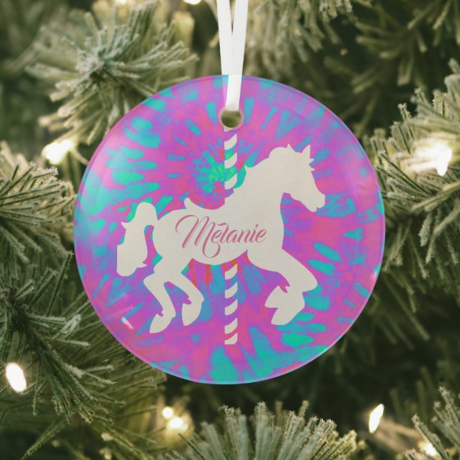 Personalized Carousel Horse  Glass Ornament (Insitu)