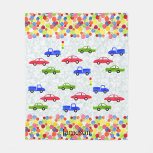 Personalized Cars and Polka Dots Fleece Blanket
