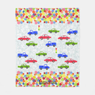 Personalized Cars and Polka Dots Fleece Blanket