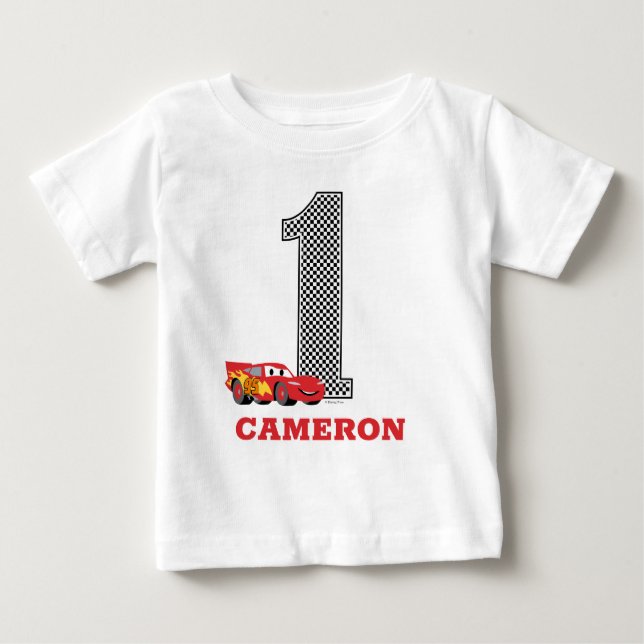 Personalized Cars - Lightning McQueen 1st Birthday Baby T-Shirt (Front)