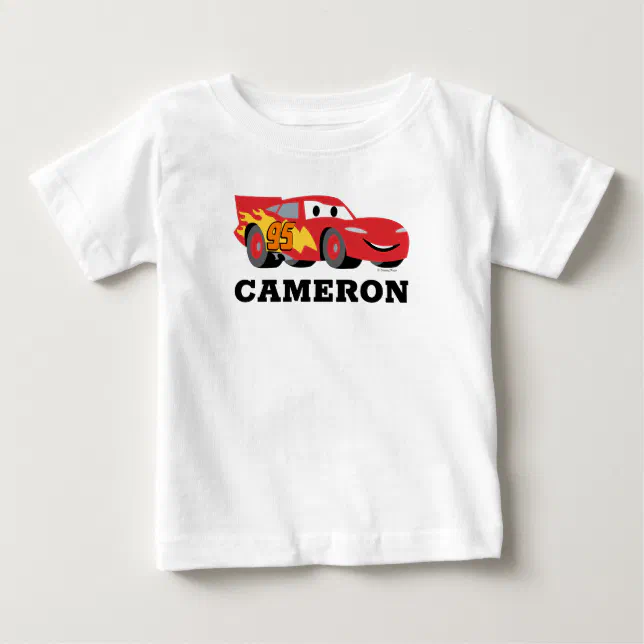 Boys White Cotton T-Shirt with Lightning McQueen Embroidery main image 1