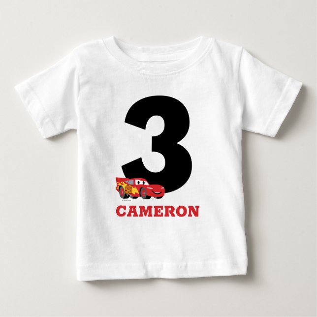 Personalized Cars - Lightning McQueen Birthday Baby T-Shirt (Front)