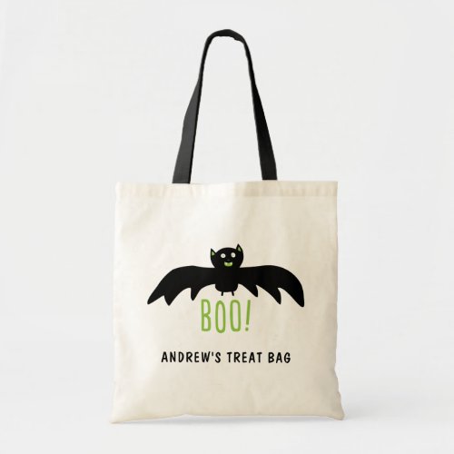 Personalized Cartoon Bat  Boo Halloween Treats Tote Bag