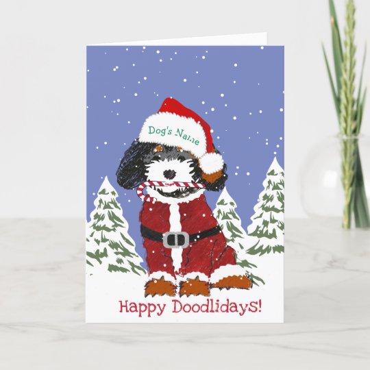 Personalized Cartoon Bernedoodle Santa Dog Holiday Card | Zazzle.com