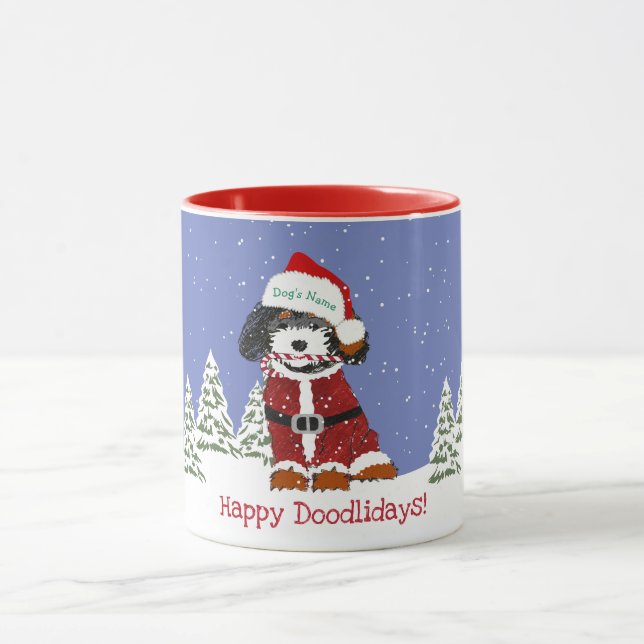 Personalized Cartoon Bernedoodle Santa Dog Mug (Center)
