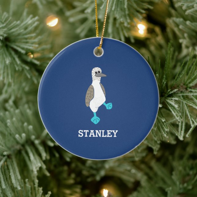 Personalized Cartoon Blue-Footed Booby Bird Ceramic Ornament (Tree)