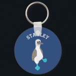 Personalized Cartoon Blue-Footed Booby Bird Keychain<br><div class="desc">Create a cute keychain that's perfect for bird lovers. This personalized keychain features a cartoon style illustration of a blue-footed booby bird against a blue background and is ready to be personalized with a name or other text in white lettering.</div>