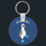 Personalized Cartoon Blue-Footed Booby Bird Keychain<br><div class="desc">Create a cute keychain that's perfect for bird lovers. This personalized keychain features a cartoon style illustration of a blue-footed booby bird against a blue background and is ready to be personalized with a name or other text in white lettering.</div>