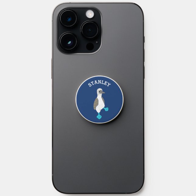 Personalized Cartoon Blue-Footed Booby Bird PopSocket (Front)