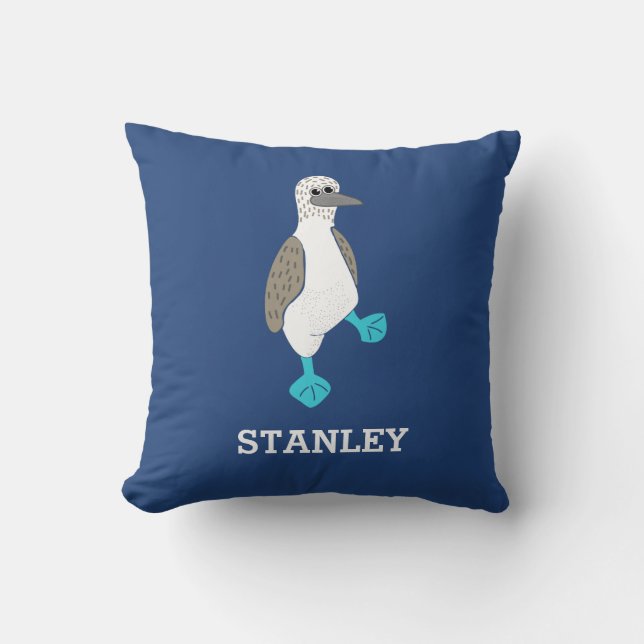 Personalized Cartoon Blue-Footed Booby Bird Throw Pillow (Front)