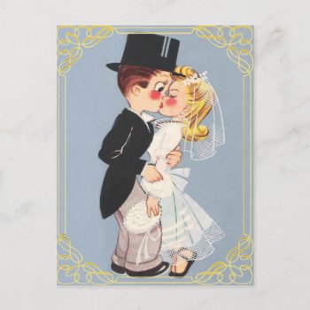 Personalized Cartoon Bride And Groom Invitation Postcard by RetroAndVintage at Zazzle