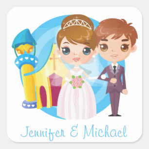 Personalized Cartoon Bride And Groom Love Wedding Square Sticker
