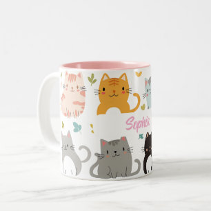 Personalized Cartoon Cat Mug - Custom Name Gift