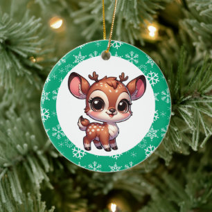 Personalized Cartoon Chibi Reindeer Christmas Ceramic Ornament