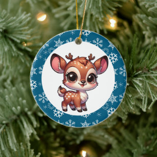 Personalized Cartoon Chibi Reindeer Christmas Ceramic Ornament