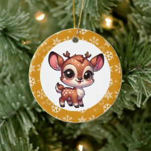 Personalized Cartoon Chibi Reindeer Christmas Ceramic Ornament