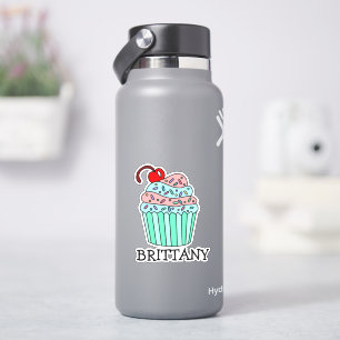Personalized Cartoon Cupcake and Name Sticker