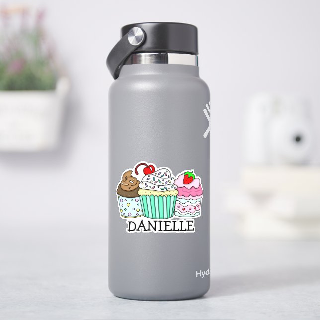 Personalized Cartoon Cupcakes and Name  Sticker (HydroFlask)