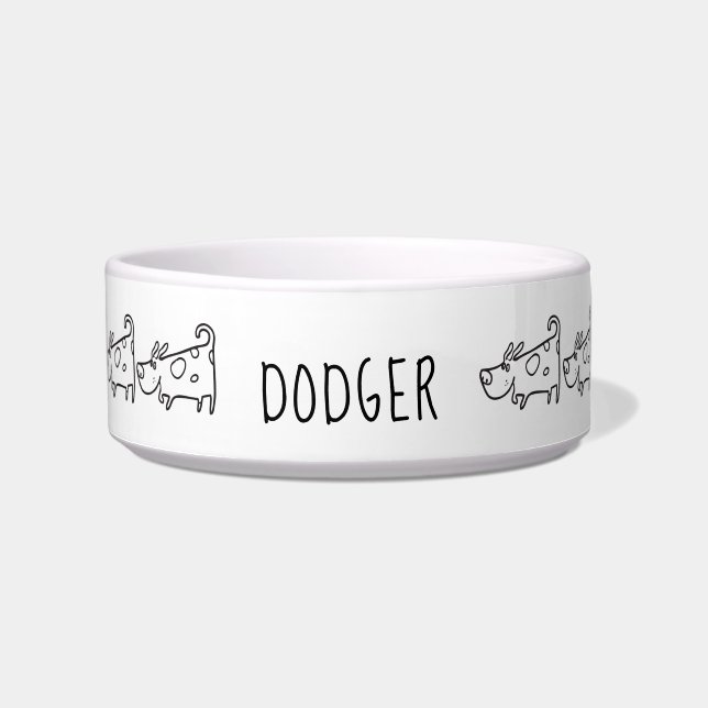 Personalized Cartoon Dog Ceramic Pet Bowl (Front)