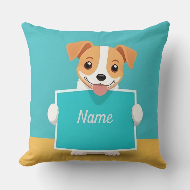 Personalized Cartoon Dog Custom Name Pet Lover Throw Pillow (Front)