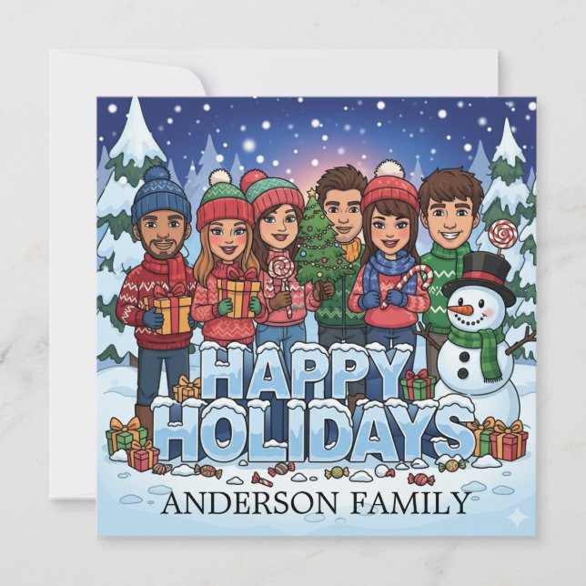 Personalized Cartoon Family Holiday Card (Front)