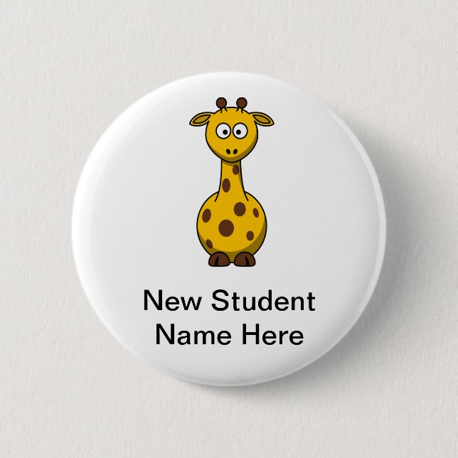 Personalized Cartoon Giraffe for New Students Button (Front)
