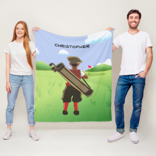 Personalized cartoon golfer fleece blanket