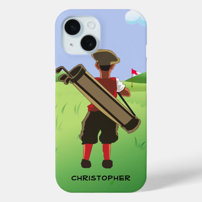 Personalized cartoon golfer on golf course Case-Mate iPhone case (Back)