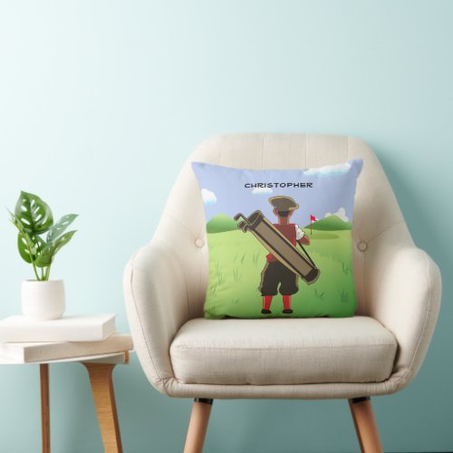 Personalized cartoon golfer throw pillow