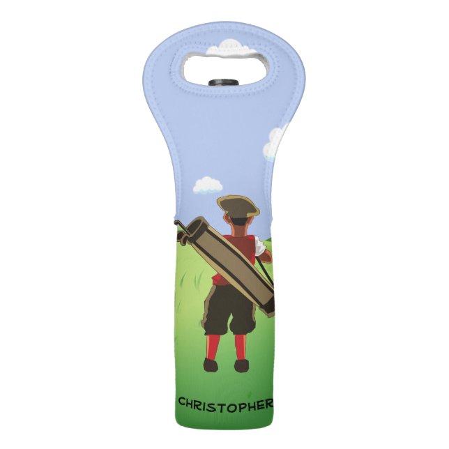 Personalized cartoon golfer wine bag (Back)