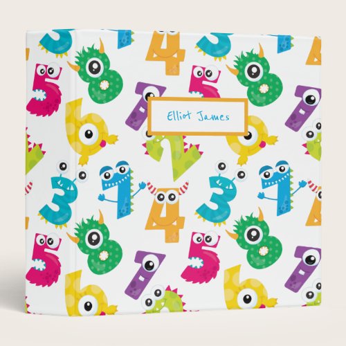 Personalized Cartoon Monster Numbers Pattern Math 3 Ring Binder