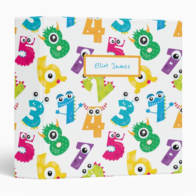 Personalized Cartoon Monster Numbers Pattern Math 3 Ring Binder (Front/Spine)