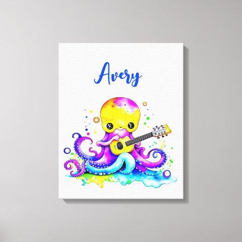 Personalized Cartoon Octopus Playing the Guitar  Canvas Print