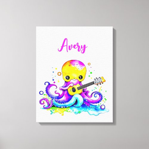 Personalized Cartoon Octopus Playing the Guitar  Canvas Print