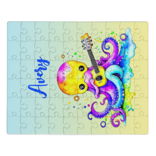 Personalized Cartoon Octopus Playing the Guitar Jigsaw Puzzle