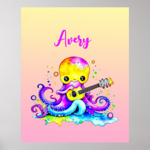 Personalized Cartoon Octopus Playing the Guitar Poster