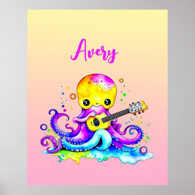 Personalized Cartoon Octopus Playing the Guitar  Poster (Front)
