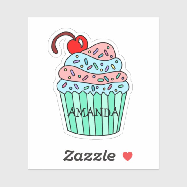 Personalized Cartoon Pink and Blue Cupcake  Sticker (Sheet)