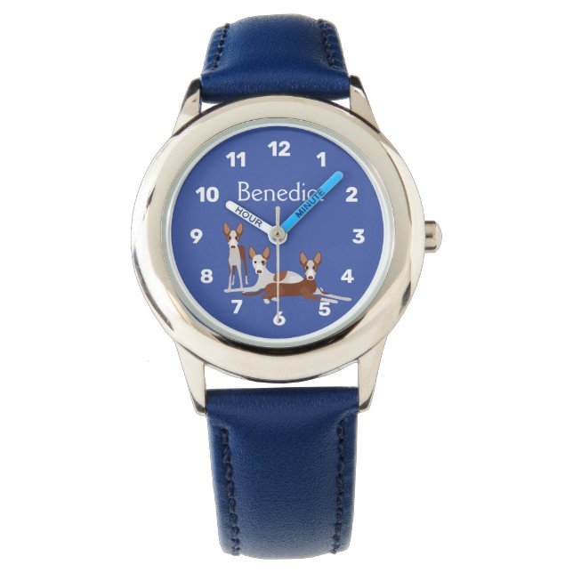 Personalized Cartoon Podenco Dogs Blue Watch (Front)