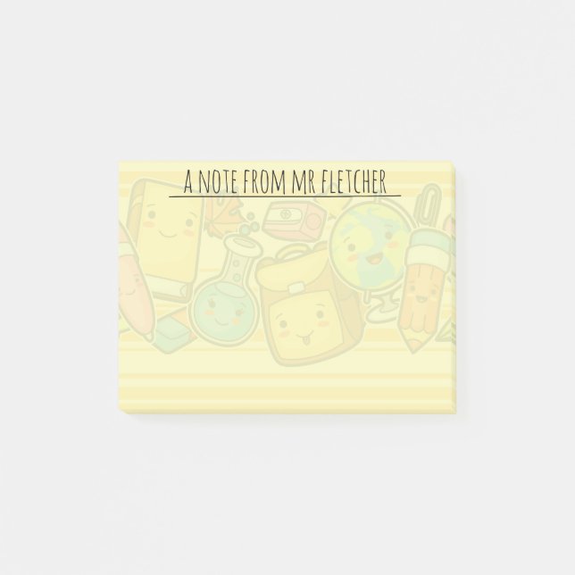 Personalized Cartoon School Supply Pattern Post-it Notes (Front)